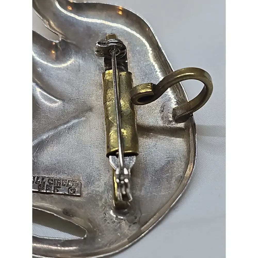 Sterling Silver Full Circle 925 Elephant Brooch Or Pendant